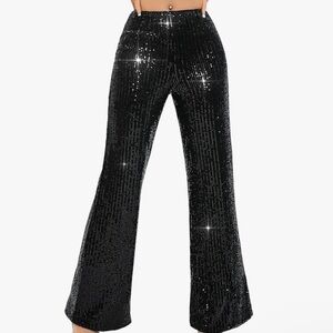 High Waisted Sequin Wide Leg Pants (Black)